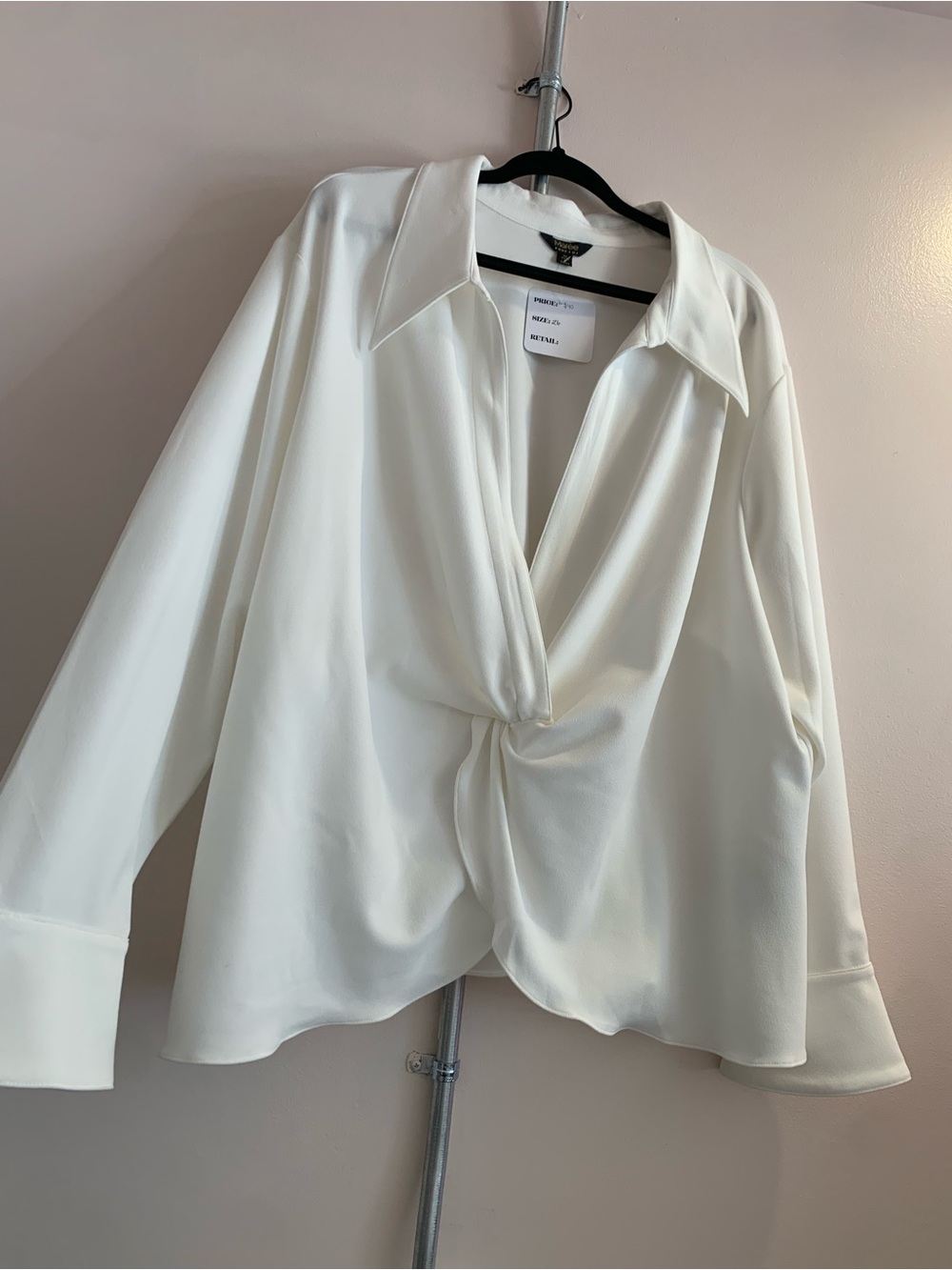 Knot-Front White Button-Down Blouse by UNKNOWN